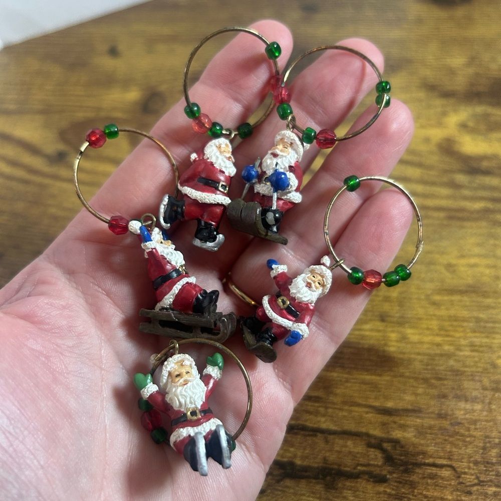 Vtg Lot 35 Wine Glass Charms Santa Fall Rustic Fruit Whimsical Girls Bunko Night